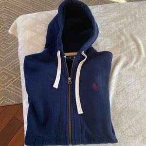 Mens Polo Ralph Lauren, navy blue fill zip, hooded, sweatshirt, heavy weight